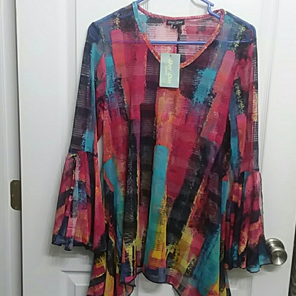 Dor Dor Couture multi-color netted sharkbite top